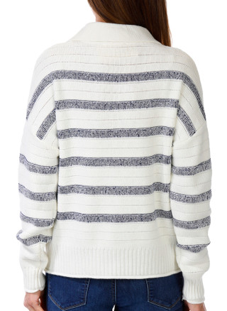 Thumbnail 3: GREIGE Greige Womens Lace Up Stripe Sweater 