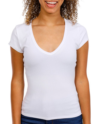 Thumbnail 1: Derek Heart Juniors Ribbed Solid V-Neck Top 