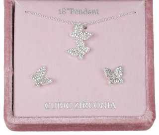 Thumbnail 2: JULIET Juliet Silver Earrings & Butterfly Necklace Set 