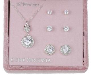 Thumbnail 2: JULIET Juliet Silver 4 Pc Stud Earrings & Necklace Set 