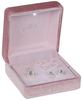 Thumbnail 1: JULIET Juliet Silver 4 Pc Stud Earrings & Necklace Set 