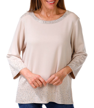Thumbnail 1: Alfred Dunner Alfred Dunner Womens 3Q Sleeve Ombre Heat Set Top 