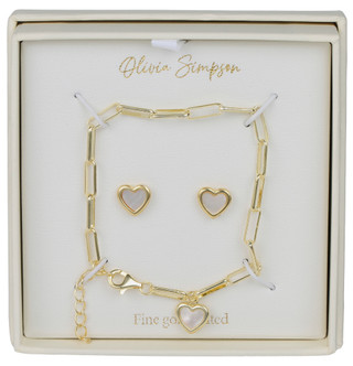 Thumbnail 1: Olivia Simpson Olivia Simpson Gold Heart Earrings & Bracelet Set 