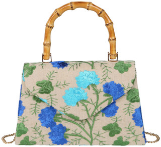 Thumbnail 1: D'Margeaux D'Margeaux Blue Floral Bamboo Handle Satchel 