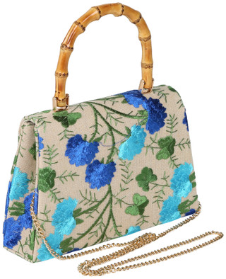 Thumbnail 3: D'Margeaux D'Margeaux Blue Floral Bamboo Handle Satchel 