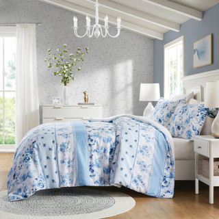 Thumbnail 3: Intelligent Design Intelligent Design Christa Floral Striped Duvet Cover Set 