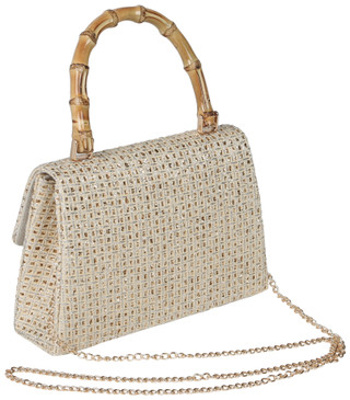 Thumbnail 2: D'Margeaux D'Margeaux Metallic Woven Grid Bamboo Handle Satchel 