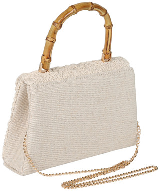 Thumbnail 2: D'Margeaux D'Margeaux Natural Floral Embossed Bamboo Handle Satchel 