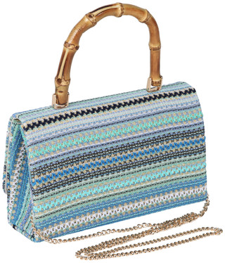 Thumbnail 2: D'Margeaux D'Margeaux Blue Woven Stripe Bamboo Handle Satchel 