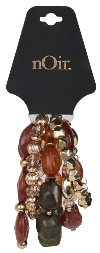 Thumbnail 1: Noir Noir 5 Pc Gold Bead Stretchy Bracelet Set 