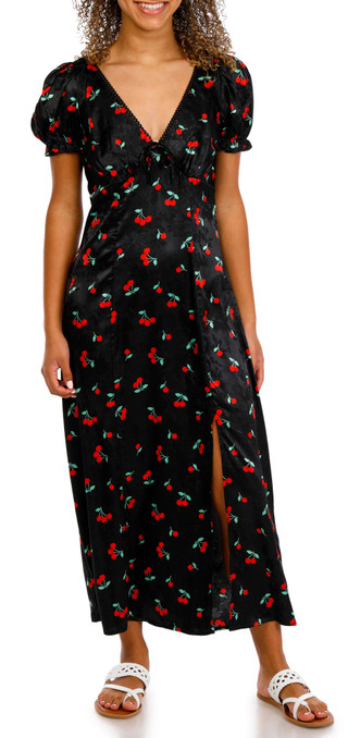 Thumbnail 1: Crystal Doll Crystal Doll Juniors Puff Sleeve Cherry Midi Dress 