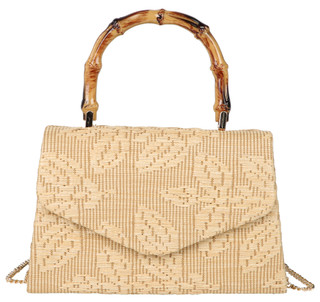 Thumbnail 1: D'Margeaux D'Margeaux Jacquard Floral Weave Bamboo Handle Satchel 