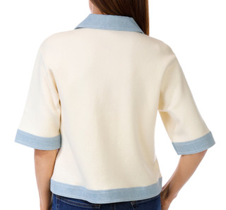 Thumbnail 2: Nanette Lepore Nanette Lepore Womens Short Sleeve Denim Trim Sweater Top 