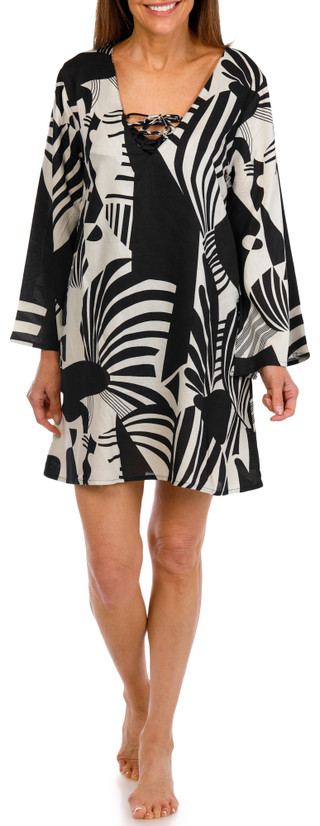Thumbnail 2: Raviya Raviya Womens Swim Long Sleeve Abstract Print V Neck Coverup 