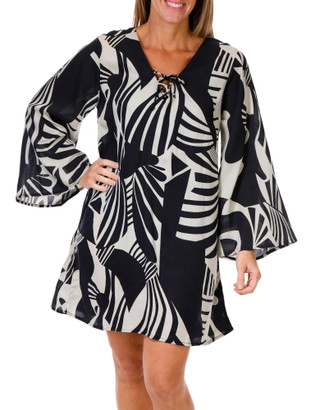 Thumbnail 1: Raviya Raviya Womens Swim Long Sleeve Abstract Print V Neck Coverup 