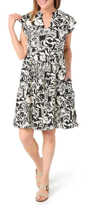 Thumbnail 1: Kaktus Kaktus Womens Flutter Sleeve Tiered Dress 