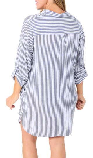 Thumbnail 4: BLUE ISLAND Blue Island Womens Long Sleeve Stripe Button Down Coverup 