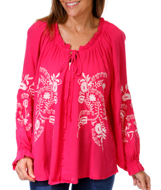 Thumbnail 1: LIV LOS ANGELES Liv Los Angeles Womens Long Sleeve Embroidered Keyhole Top 