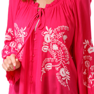 Thumbnail 2: LIV LOS ANGELES Liv Los Angeles Womens Long Sleeve Embroidered Keyhole Top 