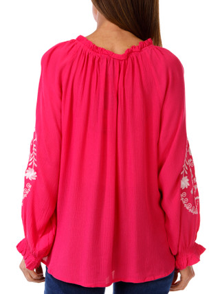 Thumbnail 3: LIV LOS ANGELES Liv Los Angeles Womens Long Sleeve Embroidered Keyhole Top 