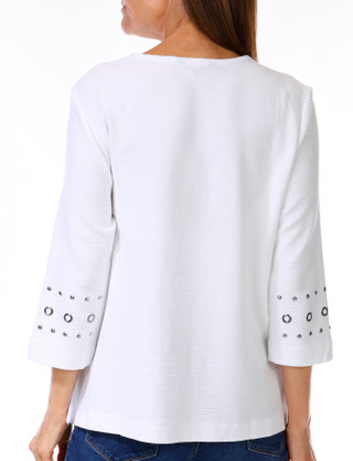 Thumbnail 2: Erin London Erin London Petite 3/4 Sleeve Solid Embellished V-Neck Top 