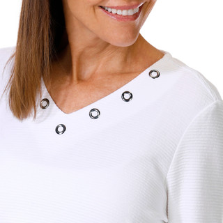 Thumbnail 3: Erin London Erin London Petite 3/4 Sleeve Solid Embellished V-Neck Top 