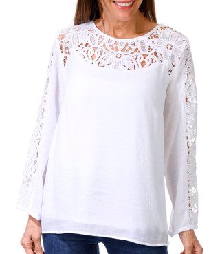 Thumbnail 1: HARPER 241 Harper 241 Womens Long Sleeve Embroidered Neck Top 