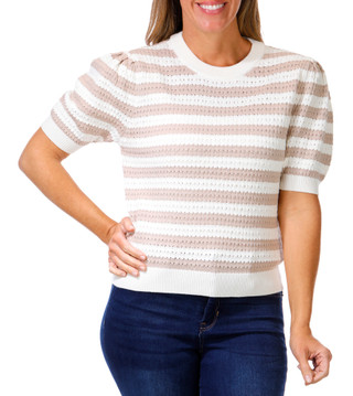 Thumbnail 1: Nanette Lepore Nanette Lepore Womens Short Sleeve Open Weave Stripe Cardi 