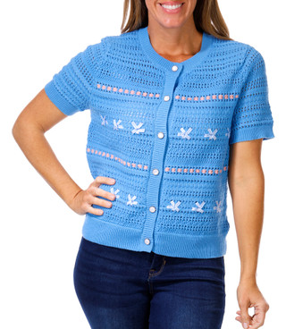 Thumbnail 1: Nanette Lepore Nanette Lepore Womens Short Sleeve Open Weave Bow Cardigan 