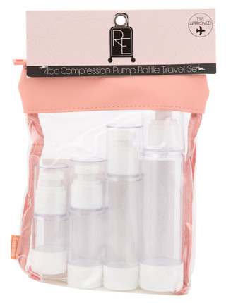Thumbnail 1: Roaming Essentials 4 Pk Compression Pump Travel Toiletry Bottles 
