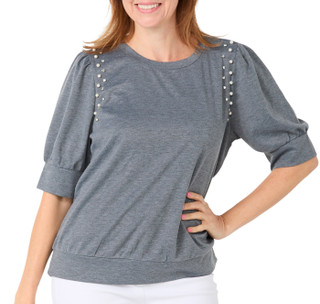 Thumbnail 1: Love Scarlett Love Scarlett Womens Elbow Sleeve Pearl Shoulder Top 