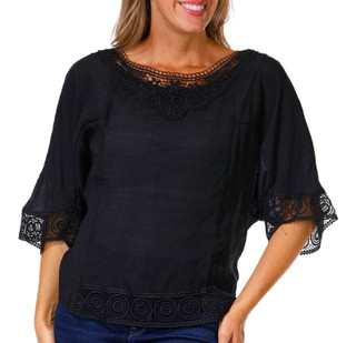 Thumbnail 1: ZAC AND RACHEL Zac and Rachel 3/4 Sleeve Slub Lace Trim Top 