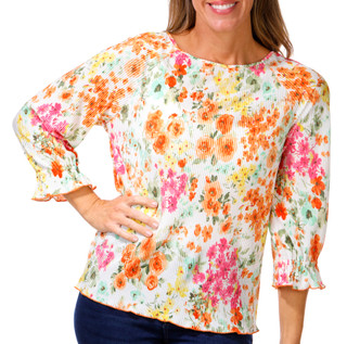 Thumbnail 1: Floral & Ivy Floral & Ivy Womens 3/4 Sleeve Crew Neck Pleated Top 