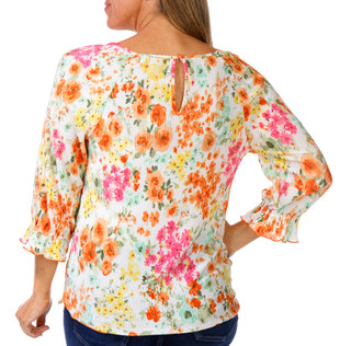 Thumbnail 3: Floral & Ivy Floral & Ivy Womens 3/4 Sleeve Crew Neck Pleated Top 