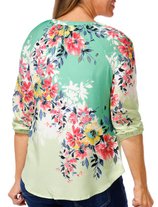 Thumbnail 2: FIGUEROA & FLOWER Figueroa & Flower Petite 3/4 Sleeve Floral Split Neck Top 