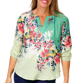 Thumbnail 1: FIGUEROA & FLOWER Figueroa & Flower Petite 3/4 Sleeve Floral Split Neck Top 