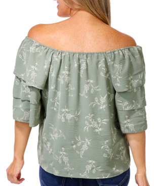 Thumbnail 3: Chenault Chenault Petite Flutter Sleeve Off The Shoulder Floral Top 