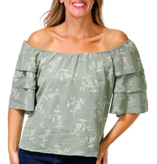Thumbnail 1: Chenault Chenault Petite Flutter Sleeve Off The Shoulder Floral Top 