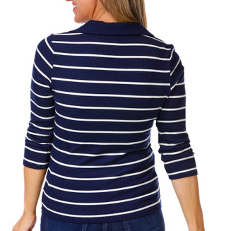 Thumbnail 3: Cyrus Cyrus Womens 3/4 Sleeve Ribbed Striped Johnny Collar Top 