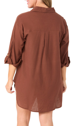 Thumbnail 2: Club Z Club Z Collection Womens 3/4 Sleeve Buttoned Cotton Coverup 