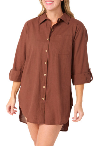 Thumbnail 1: Club Z Club Z Collection Womens 3/4 Sleeve Buttoned Cotton Coverup 