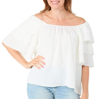 Thumbnail 1: Chenault Chenault Petite Short 3 Tier Flutter Sleeve Airwash Top 