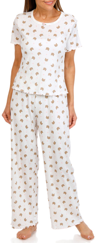 Thumbnail 1: POPPY & CLAY Poppy & Clay Women 2 Pc Heart Cat Pointelle Pajama Pant Set 