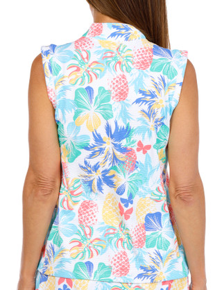 Thumbnail 3: Coral Bay Golf Coral Bay Golf Womens Sleeveless Mock 1/4 Zip Print Top 