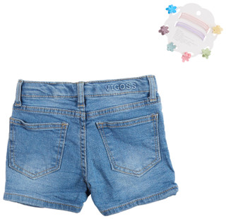 Thumbnail 2: Vigoss Vigoss Little Girls Denim Shorts with Hair Clips & Ties 