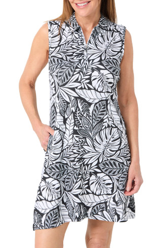 Thumbnail 1: Coral Bay Golf Coral Bay Golf Petite Sleeveless 1/4 Zip Palm Print Dress 