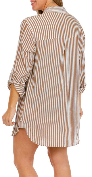 Thumbnail 2: BLUE ISLAND Blue Island Womens Long Sleeve Striped Shirt Coverup 