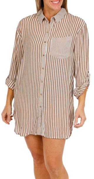Thumbnail 1: BLUE ISLAND Blue Island Womens Long Sleeve Striped Shirt Coverup 