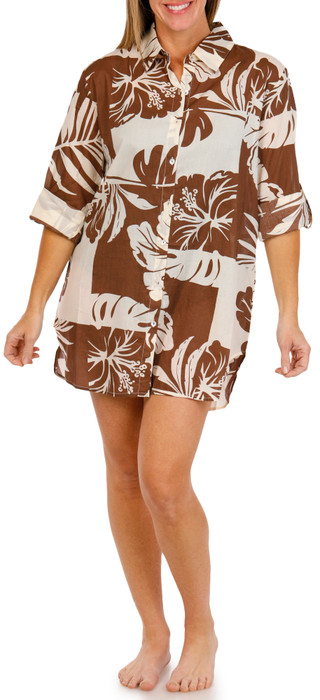 Thumbnail 2: BLUE ISLAND Blue Island Womens Long Sleeve Big Floral Buttoned Coverup 