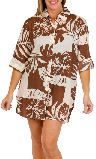 Thumbnail 1: BLUE ISLAND Blue Island Womens Long Sleeve Big Floral Buttoned Coverup 